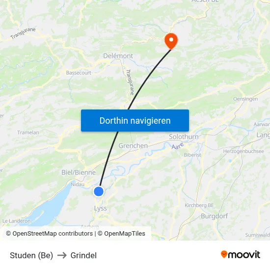 Studen (Be) to Grindel map