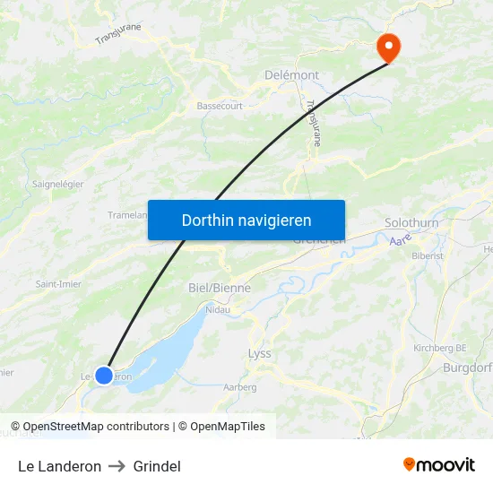 Le Landeron to Grindel map