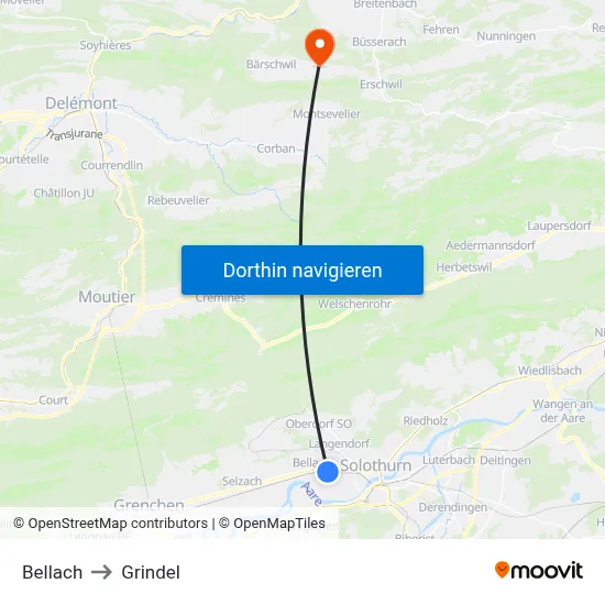 Bellach to Grindel map