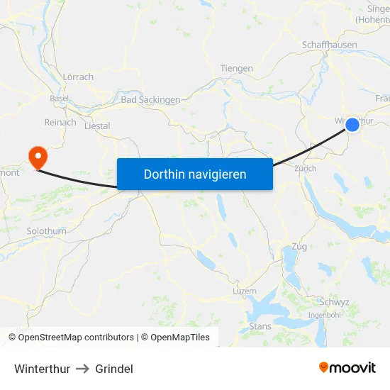 Winterthur to Grindel map
