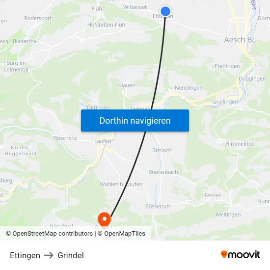 Ettingen to Grindel map