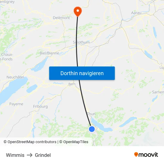 Wimmis to Grindel map