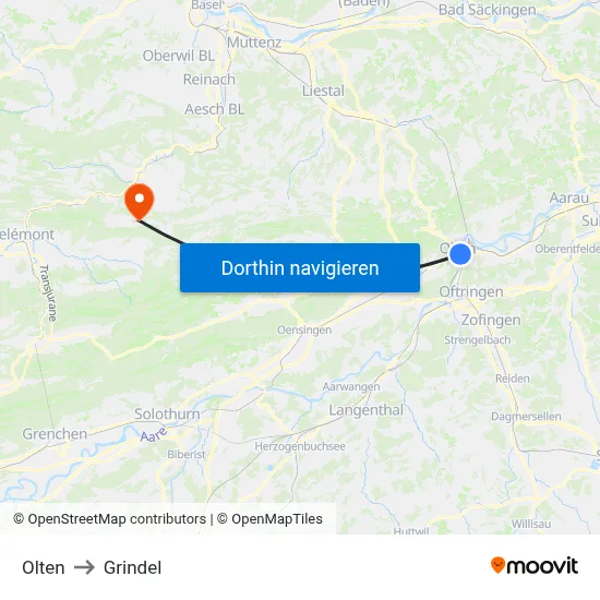 Olten to Grindel map