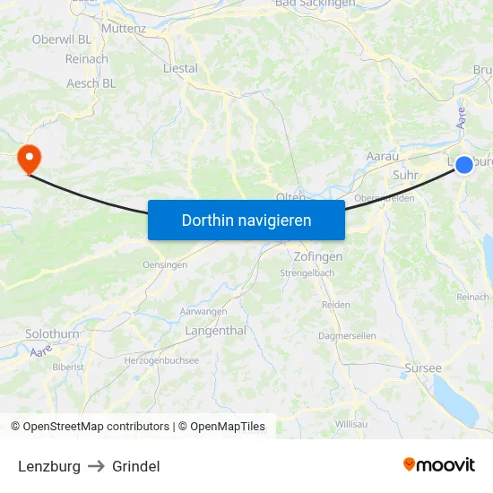 Lenzburg to Grindel map