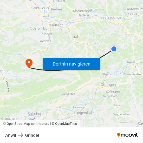 Anwil to Grindel map
