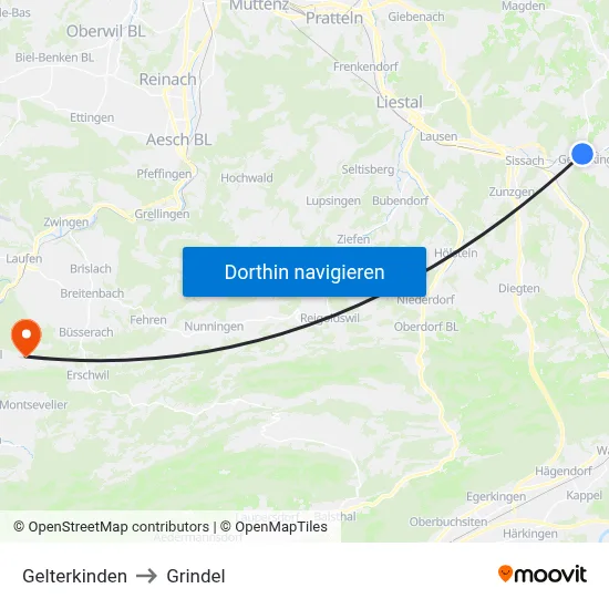 Gelterkinden to Grindel map