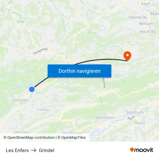 Les Enfers to Grindel map