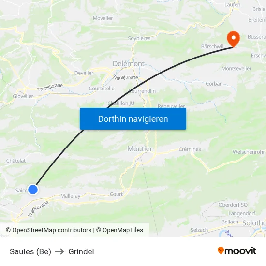 Saules (Be) to Grindel map