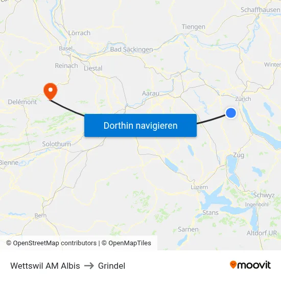 Wettswil AM Albis to Grindel map