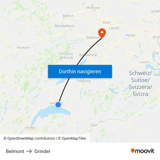 Belmont to Grindel map