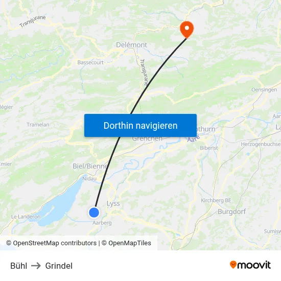 Bühl to Grindel map