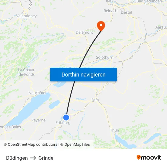 Düdingen to Grindel map