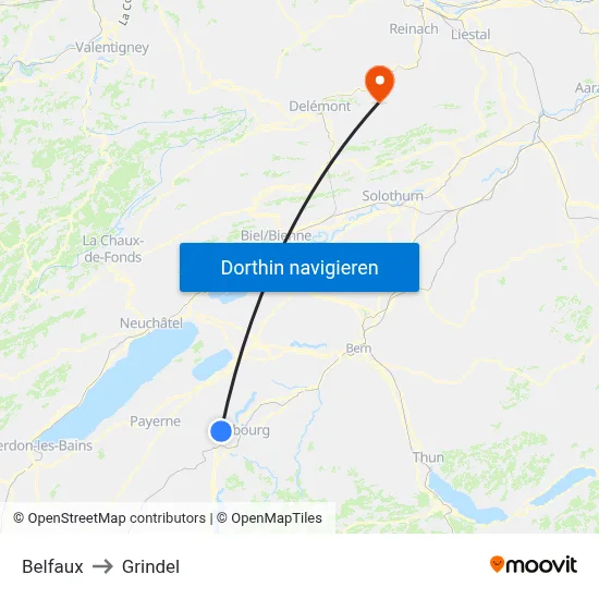 Belfaux to Grindel map