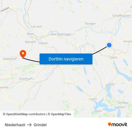 Niederhasli to Grindel map