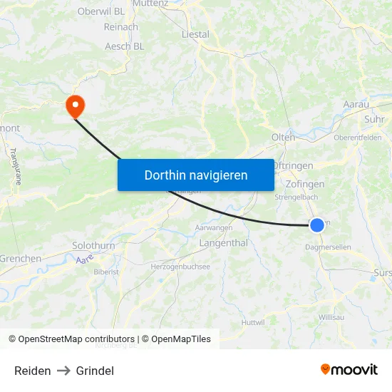 Reiden to Grindel map