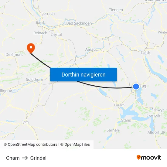 Cham to Grindel map
