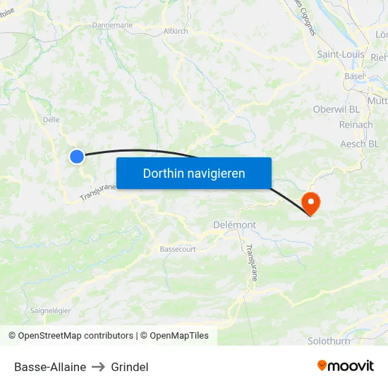 Basse-Allaine to Grindel map