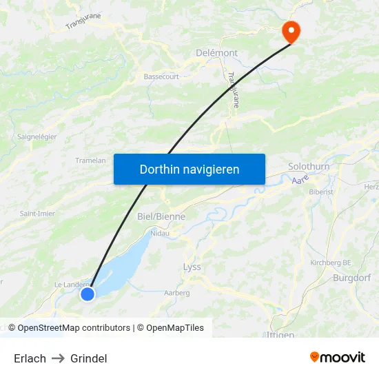 Erlach to Grindel map