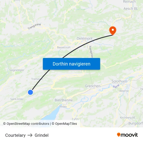 Courtelary to Grindel map
