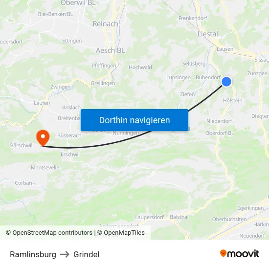 Ramlinsburg to Grindel map