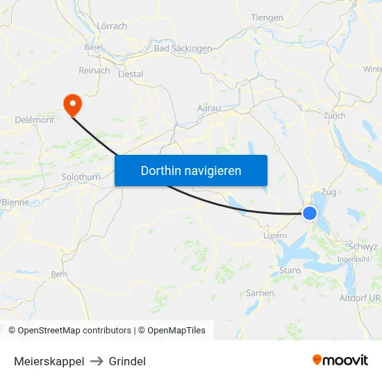 Meierskappel to Grindel map