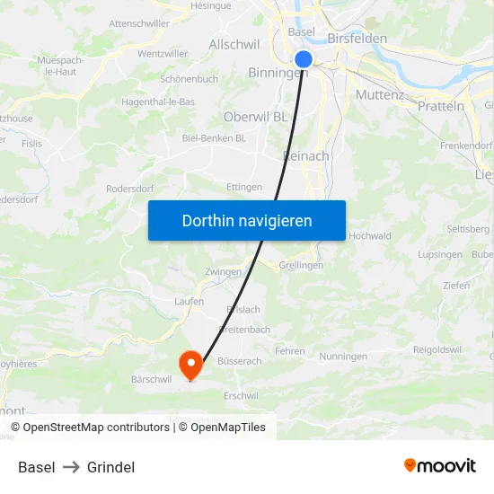 Basel to Grindel map