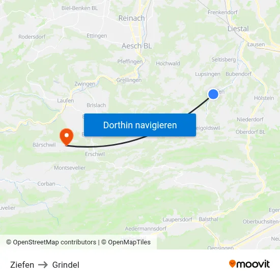 Ziefen to Grindel map