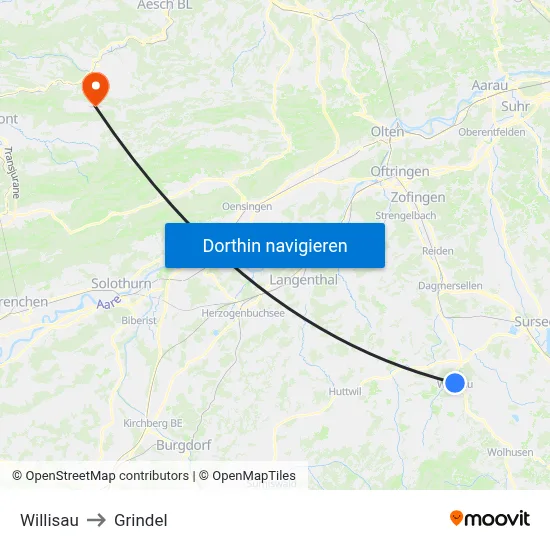 Willisau to Grindel map