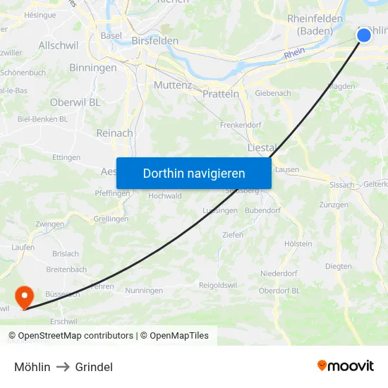 Möhlin to Grindel map