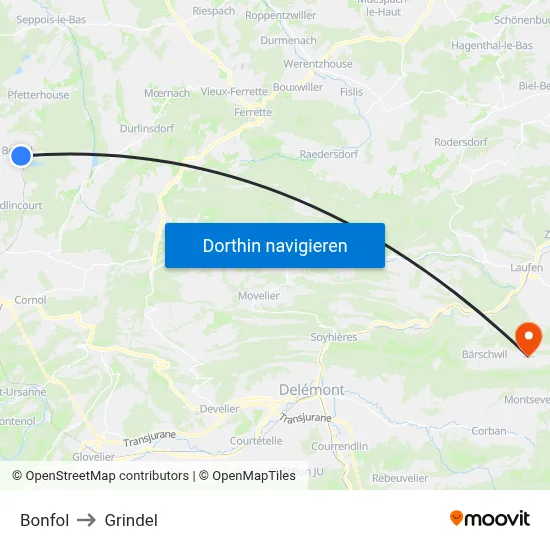 Bonfol to Grindel map