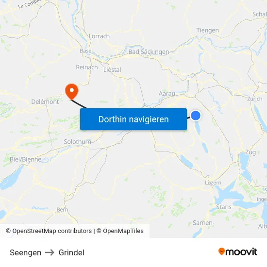 Seengen to Grindel map