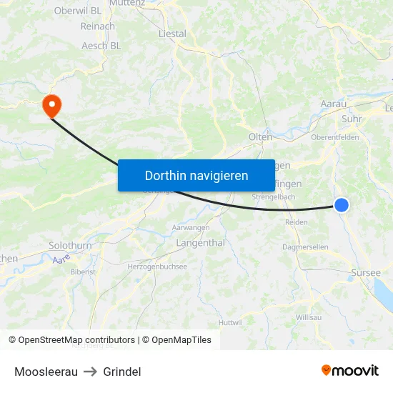 Moosleerau to Grindel map