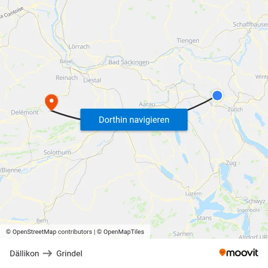Dällikon to Grindel map