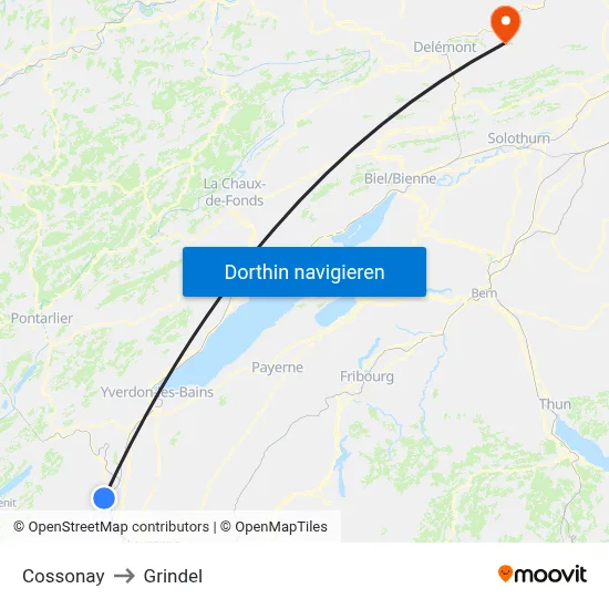 Cossonay to Grindel map