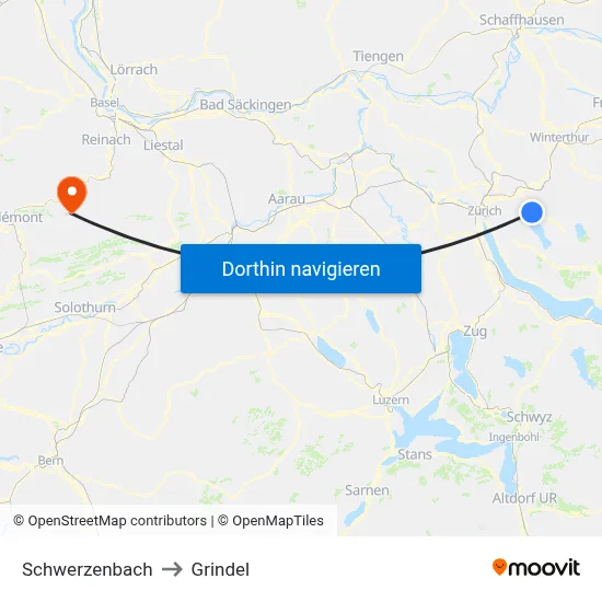 Schwerzenbach to Grindel map