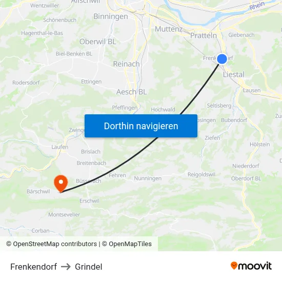 Frenkendorf to Grindel map