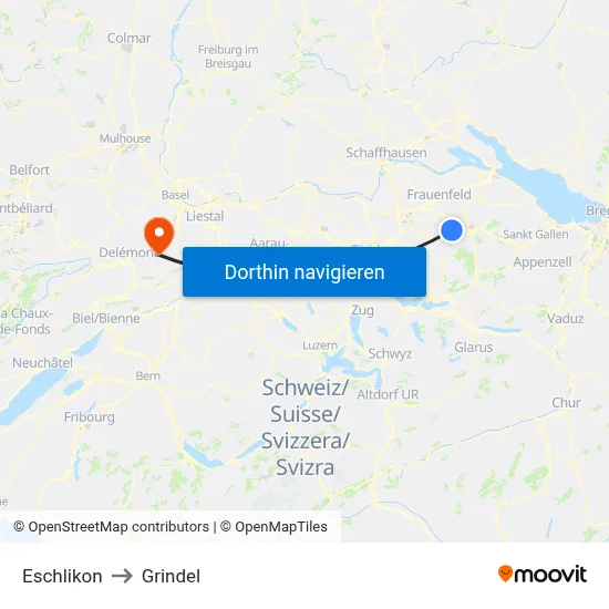 Eschlikon to Grindel map