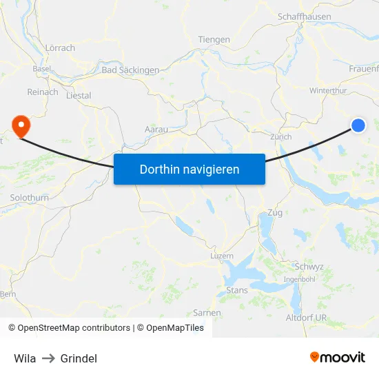 Wila to Grindel map