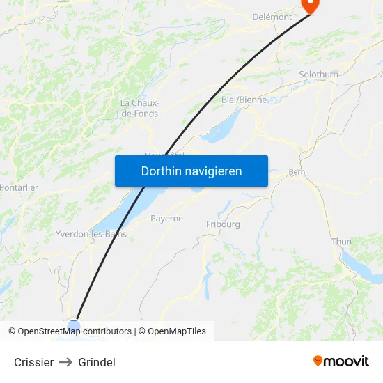 Crissier to Grindel map