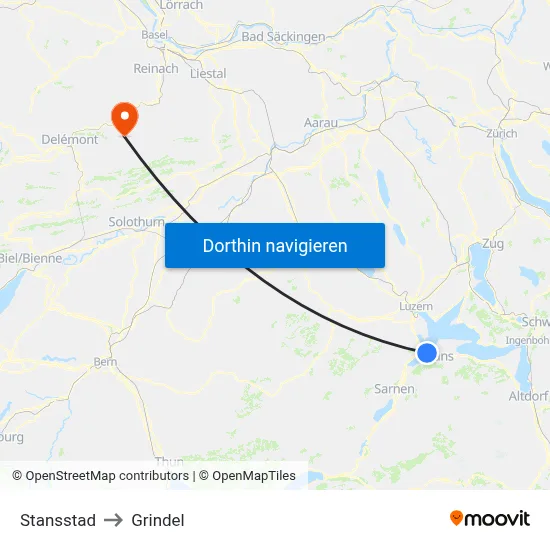 Stansstad to Grindel map