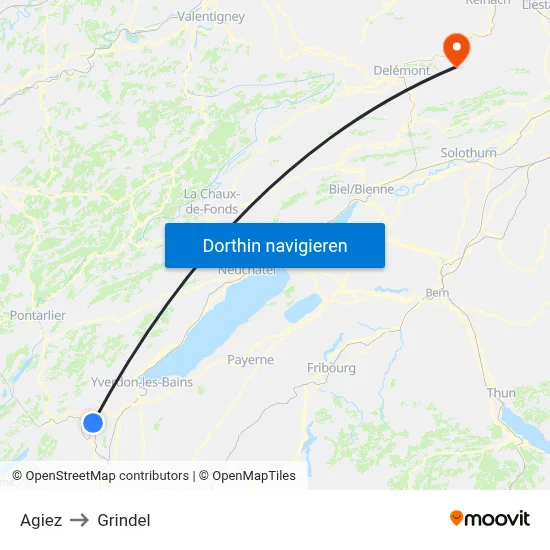 Agiez to Grindel map