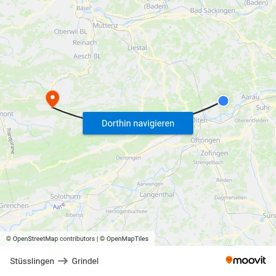 Stüsslingen to Grindel map