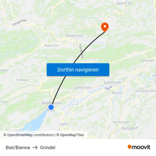 Biel/Bienne to Grindel map