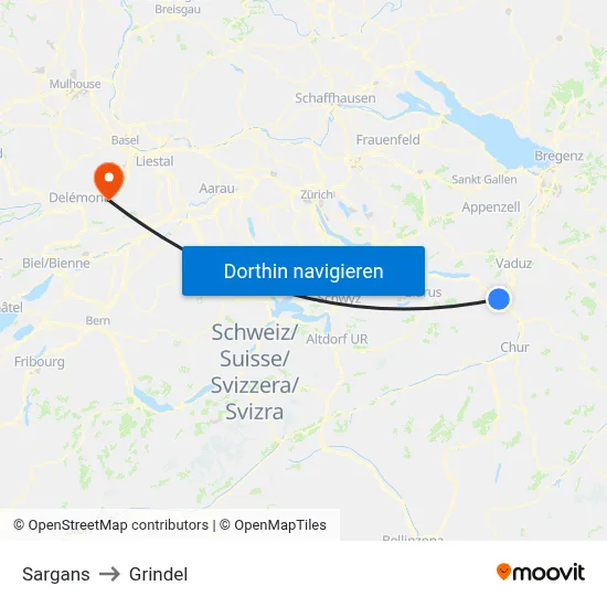 Sargans to Grindel map