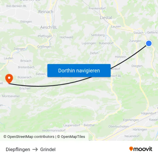 Diepflingen to Grindel map