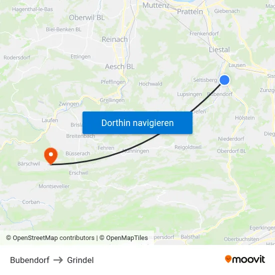 Bubendorf to Grindel map