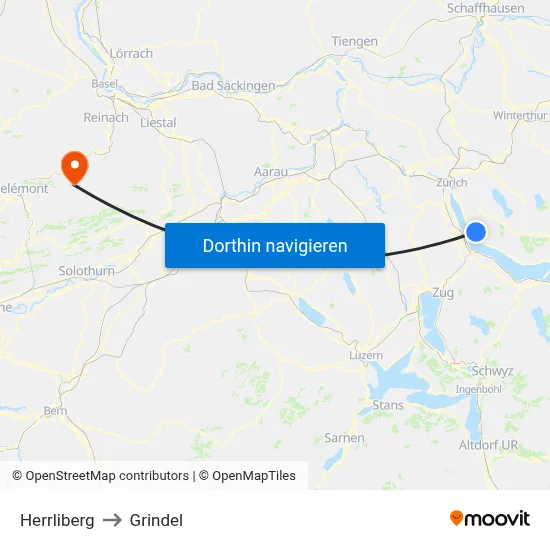 Herrliberg to Grindel map