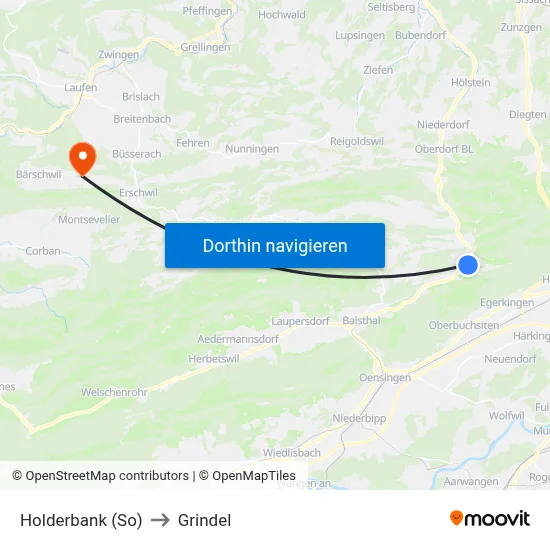 Holderbank (So) to Grindel map