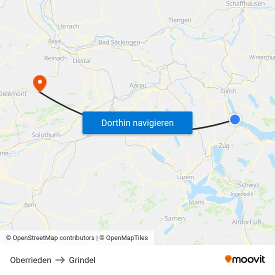 Oberrieden to Grindel map
