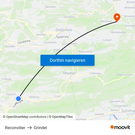 Reconvilier to Grindel map